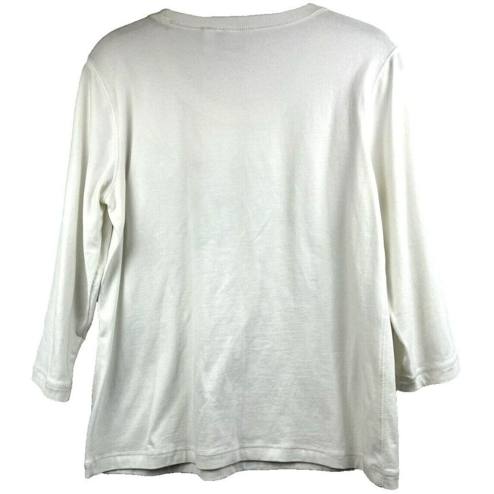 Chicos Weekends Womens White Beach Graphic 3/4 Sleeve Top Size 1 Medium - Picture 5 of 6